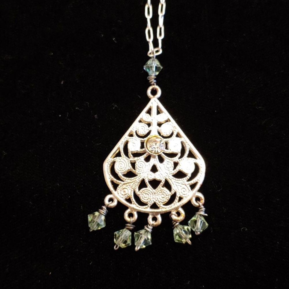 Silver tear drop, multi stone pendant